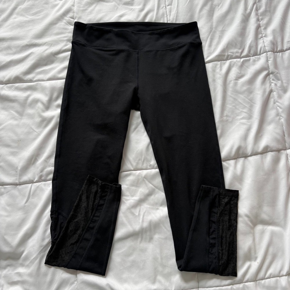 Fabletics Black Leggings Floral Lace Mesh Inlay Activewear Yoga Tights